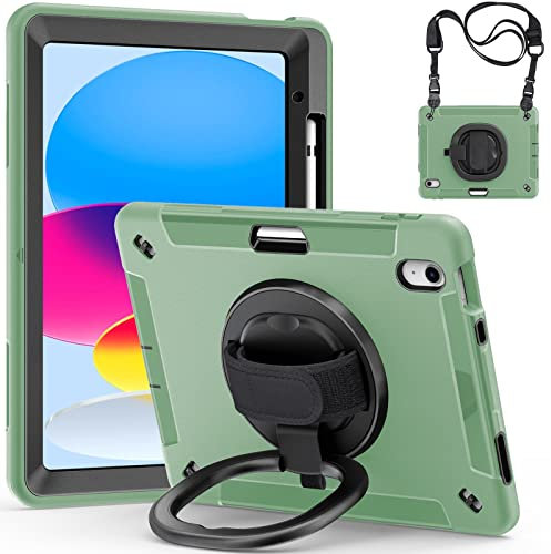 LOXO CASE Hülle für iPad 10. Generation 2022 mit Stifthalter, 10,9 Zoll, Tragbarer Handgriff Stoßfestes Hülle mit 360° Drehbare Ständer, Schulter und Handschlaufe, für iPad 10,I