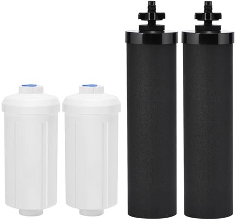 Kainasch Lot de 4 filtres à eau de rechange pour Berkey, 2 filtres à charbon actif noir et 2 filtres au fluorure compatibles avec Berkey Big, Light, Imperial, Travel, Crown, Royal Series