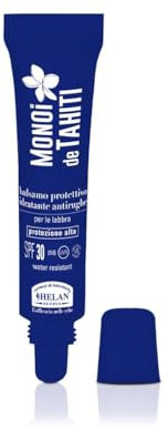 Helan, Monoï de Tahiti - Baume a Levre avec Protection Solaire 30 Anti Rides, Stick Solaire Émollient Réparateur avec Beurre de Karité et Acide Hyaluronique, Lipstick Waterproof avec vitamine E, 15 ml