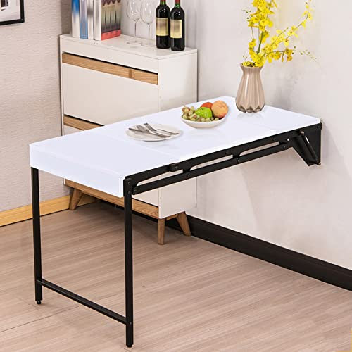 Klappbarer Küchen-Murphy-Tisch,Wandmontierter Schreibtisch, Multifunktions-Arbeitstisch, Schwebende Regale, Wandelbares Regal Ess-/Wäschetisch, Platzsparend Computertisch aus Holz ( Color : Wit )