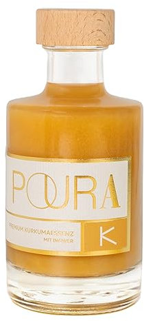 Poura Premium Kurkumsirup 195 ml vegan I Alkoholfreies Bio Getränk, leckerer Vital Drink & Ingwer Kurkuma Shot I Mit Wacholder, Ingwersaft & Acerola