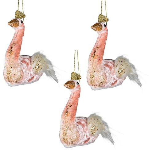 3 Stück Hellrosa Schwan 12 x 13 cm – Weihnachtsbaum-Hängedekorationen, Festliche dekorative Ornamente, Märchen-Thema, Weihnachtsbaum-Anhänger