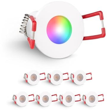 LongLife LED 8er Set Einbaustrahler Mini 3W RGBW weiß RAL 9016 IP65 Dimmbare Strahler für Terrassenüberdachung, Carports, Dachüberständen