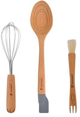 BERGNER Genius - Spiel 3 Teig und Squeakidor -Utensilien - solider Löffel mit Maßnahmen - Burlerbürste - Hergestellt in Silikon und Haya -Holz - ohne BPA - Antiats