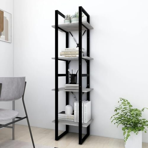 QJBSAVVA Bücherregal, Eckregal Stehend Schwerlastregal Schmales Regal Lagerregal Geeignet für Kellerraum Keller Schlafzimmer Küche 4 Fächer Grau Sonoma 40x30x140 cm Holzwerkstoff