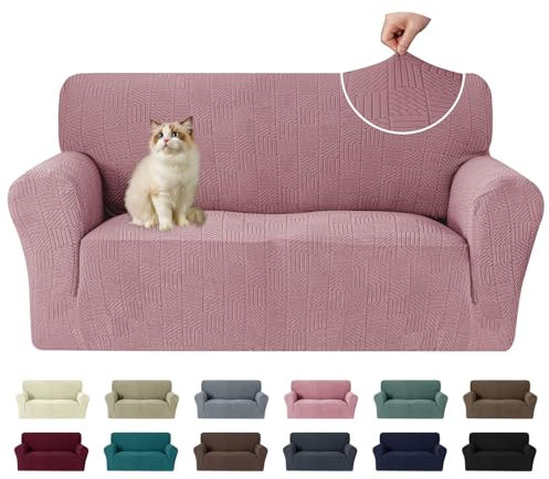 Ystyle Housse de Canapé 2 Places(139-175cm) avec Accoudoirs, Universelle Couvre Canapé Extensible, Sofa Cover Lavable Antidérapante, Housses Meubles Protection pour Chiens et Chats, Rose