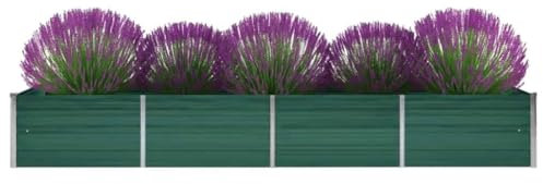 KOIECETA Hochbeet Pflanzkübel Blumenkasten Garten Pflanzkasten Terrassen Gemüsebeet Gartenbeet Pflanzbeet Verzinkter Stahl 320x80x45 cm Grün