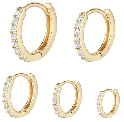 5 Paar Mini Creolen Gold Klein Helix Creolen Damen Kleine Ohrringe Gold Creolen Strass Zirkonia Creolen Mini Hoops Ohrknochen Schmuck Geburtstag Geschenk für Freunde Mutter (5/6/7/8/9 mm)