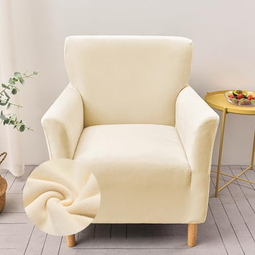 Highdi Sesselbezug aus Samt Weich Stretch Sofabezug mit Armlehnen rutschfest Sofa Überzug 1 Sitzer, Sesselschoner Sesselhusse für Relax-Sessel Cocktailsessel Clubsessel (Beige)