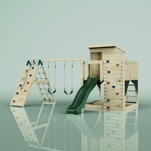 PolarPlay Spielturm Frida aus Holz in Grün Kinderschaukel