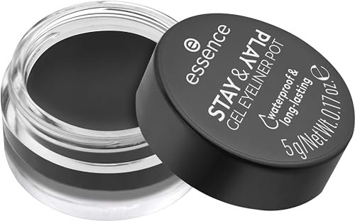 Essence Stay & Play Gel Eyeliner Pot No. 01, Long-Lasting, Highly Pigmented, Smudge-Resistant, Colour-Intensive, Matt, Vegan, Waterproof, No Microplastic Particles, Nanoparticles Free, Pack of 1 (5 g)