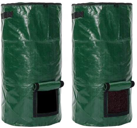 Sporgo 2 unidades de compostador de pie con tapa, compostador rápido de 120 l, para jardín, compostador con ventana de extracción de compost, para balcón, jardín, cocina y terraza