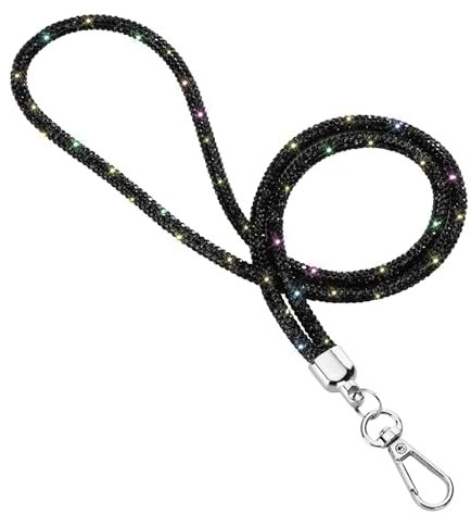 Soleebee Handykette Universal zum Umhängen- Handyband mit Bling Strass, Damenkette Schlüsselband, Handy Kette zum Umhängen kompatibel mit jeden Smartphones (Schwarz)