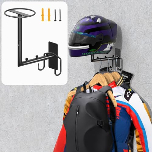 Lhysn Helmet Holder with Hook, Wall Mount Motorcycle Helmet Hanger, Motorcycle Gear Rack, Display Mount, for Hockey Gear Football Helmet Bike Helmet