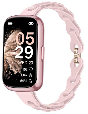 Blueshaweu 16mm Damen Armband Kompatibel Für Sanorum Smartwatch 1.47 CS5, Schlank Einkettiges Elegant Silikon Ersatz Uhrenarmband Für Sanorum CS5/SHANG WING L2/ Amzhero D26 (Rosa)