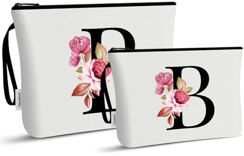 Vavabox Trousse de Toilette Personnalisée pour Femme - Tissu Premium & Fermeture Éclair Robuste, Cadeau Parfait Femme, Idée Cadeau Unique pour Fille, Mariée ou Demoiselle d'honneur (B, Blanc 2 Pièces)