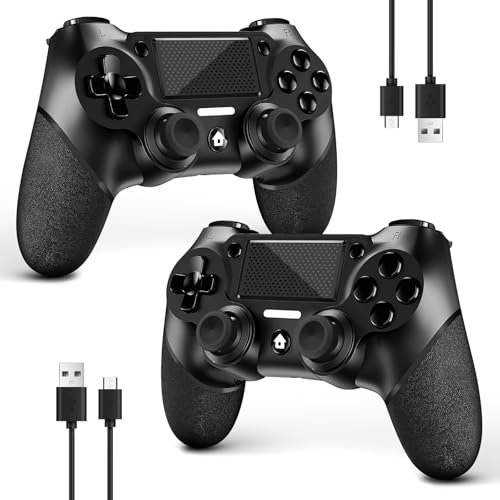 AceGamer 2 Pezzi per Controller PS4, Controller Wireless per PS4/Pro/Slim/PC con impugnatura antiscivolo su entrambi i lati e 2 cavi USB-C (Midnight Black x 2)