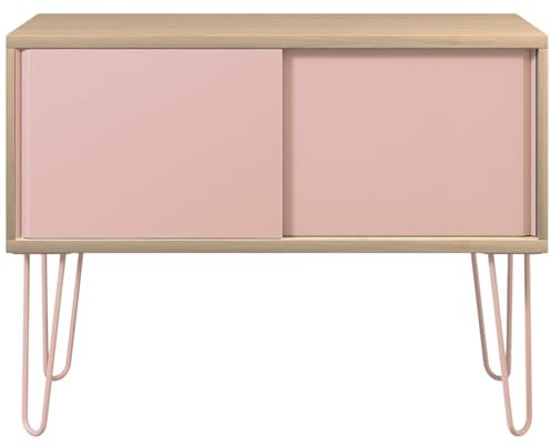 Bisley MultiRange Sideboard in Eiche-Pink - Büroschrank mit Schiebetüren 100cm breit, Retro-Design Kommode aus Holz & Metall, Schrank für Ordner, Bücher & Büro-Material