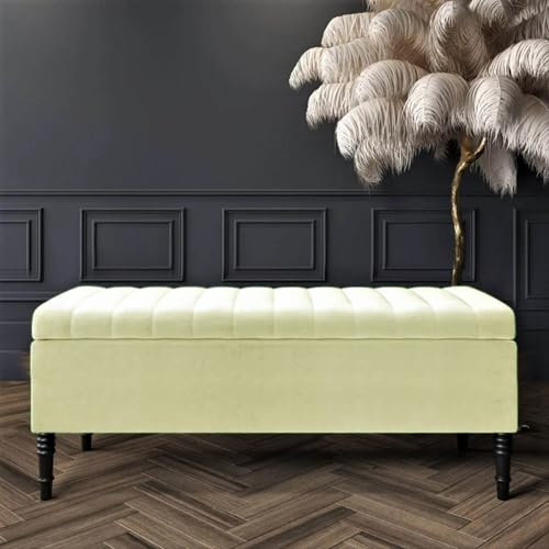 Safar Striped Ottoman Storage Bench, End of Bed Bench with Legs, Entryway Bench with Storage, Shoe Storage Ottoman Box, Rectangle Storage Footstool (Cream Velvet, 3ft (90x40x50)CM)