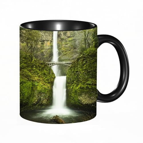 EKLMPS Becher aus Keramik, Ideal als Geschenk, Hochwertiger Aufdruck, Tasse mit Motiv, Tee Becher, Coffee Cup, 330ml,Satz von Hobbits, Rivendell Falls, Multnomah Wasserfall, Oregon