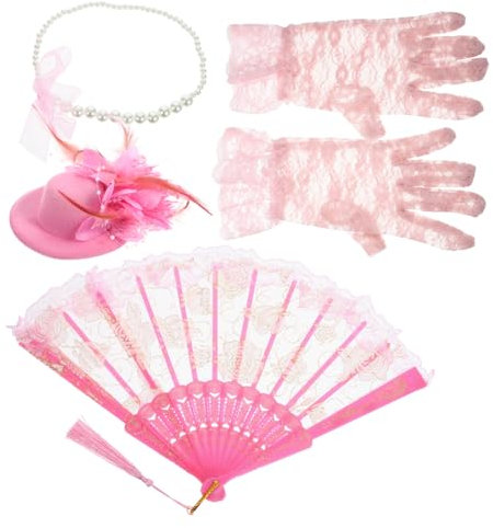 DIKACA 1 Set Children's Party Makeup Birthday Party Supplies Tea Hats for Tea Party Dresses for Tea Party Outfit Cups Necklace Prop Tea Party Accessories Fabric Pink