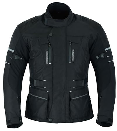 RAXUS Motorradjacke für Herren, für den Winter, wasserdicht, CE-zertifiziert (FR/ES, Buchstaben, L, regulär, schwarz)