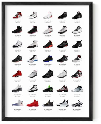 HAUS AND HUES Sneaker-Wandkunst, Michael Jordan Schuhe, Cooles Poster für Jungs Schlafzimmer, Sneakerhead-Raumdekoration, Schwarzer Aluminiumrahmen, 30,5x40,6cm