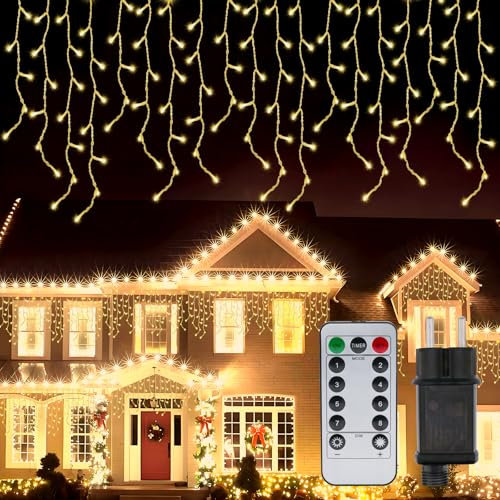 PAVIBOIN Lichterkette Eisregen Außen 10M 400 LED Weihnachtsbeleuchtung Außen mit Fernbedienung, Timer, Wasserdicht IP44, 8 Modi Beleuchtung Lichterkette weihnachten für Außen und Inner
