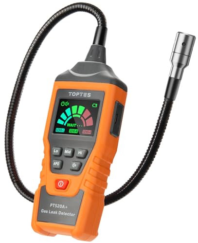 TopTes PT520A+ Rilevatore di perdite ricaricabile, rilevatore di gas naturale con sonda da 43,5cm, controllo di fughe di gas combustibili come Propano, Butano, Metano - Arancione