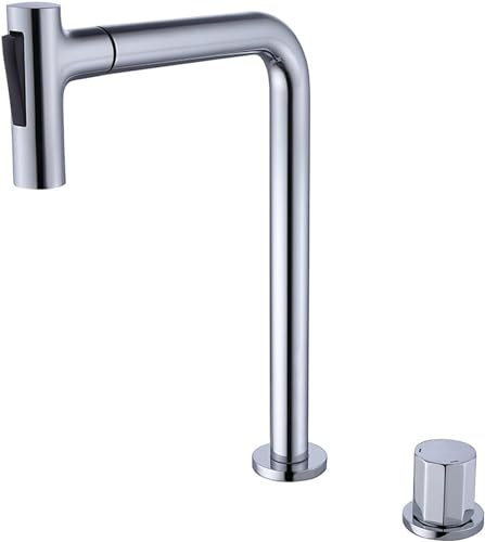 Mitigeur de lavabo 2 trous extractible, robinet de lavabo, robinets de cuisine, mitigeur pour salle de bain, mitigeur de lavabo de salle de bain (chromé haut)