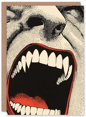 Artery8 Greeting Card Vampire Teeth Mouth Close Up Pop Art Horror Blank For Him Or Her Art Birthday Card