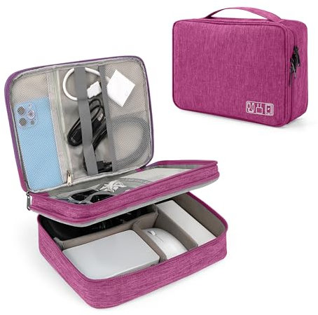 Tunejoy Bolsa de Accesorios Electrónicos Organizador de Viaje para Tableta de 2 Capas Portátiles Estuche Cables de Almacenamiento para Cargador Banco de Energía 27x20x8 cm Púrpura