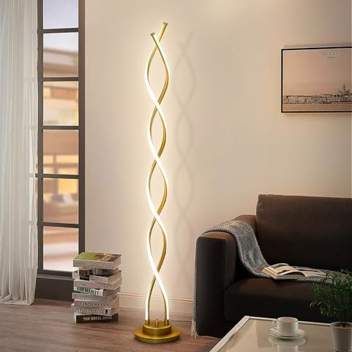 LED Stehlampe Wohnzimmer Dimmbar,Stehlampe Wohnzimmer Led Spirale mit Pedalschalter,Modern Spirale Stehlampe mit Fernbedienung für Deko Schlafzimmer Kinderzimmer Büro Arbeitszimmer(143cm Gold 50W)