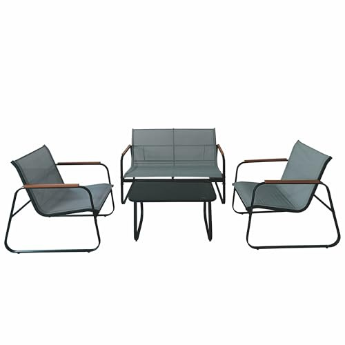 Este Saint Martin Garten-Set mit 4 Plätzen aus Karbonstahl, Beistelltisch mit Glasplatte, schwarz