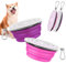 Pawaboo Faltbar Hundenapf, 2 Stück 1000 ml Hund Reisenäpfe Tragbar Silikon Auslaufsicher Trinknapf Fressnapf mit Deckel und Karabiner für Hunde Katzen Spaziergänge Unterwegs, Rosa + Lila