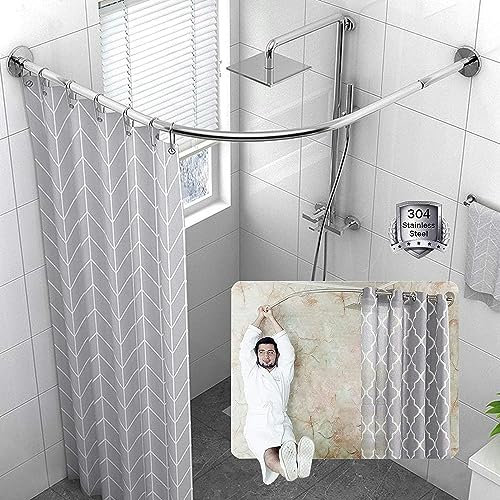GODFSAHG Asta per Tenda da Doccia a Forma di L, Asta per Tenda da Doccia Curva Estensibile Regolabile, Installazione Senza Trapano Asta per Tenda da Doccia ad Angolo per Vasca da Bagno in a