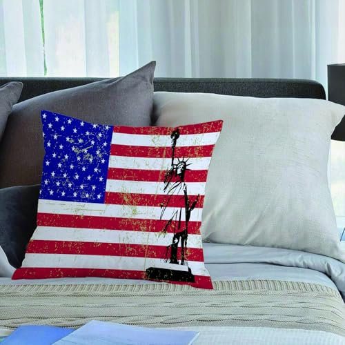 KHWEJ Kissenbezüge 50x50 cm,York City Flagge Americana, Freiheitsstatue USA Flagge,Zierkissenbezug Cushion Cover Couch Wohnzimmer Außenbereich Deko