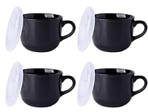 GBHOME Ceramic Soup Mugs with Lid, 700 ml Soup Cups with Hanlde for Coffee,Cereal,Salad,Noodles,Tea,Soup Bowls Cups,Microwave &Dishwasher Safe, Set of 4, Multi-Color with Vented lid