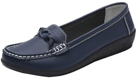 Scarpe da donna in pelle, leggere, estive, comode, per il tempo libero, per camminare, mocassini, slip, suola piatta, eleganti, business, scarpe da trekking, Blu scuro, 43 EU