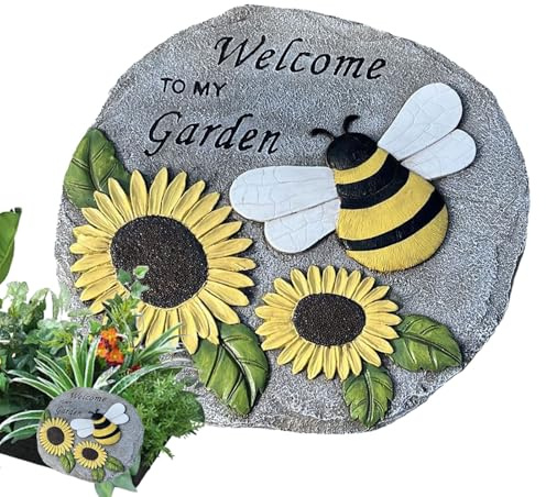 Weqizuerqi 23.5x1cm Bienengartenstein Dekorative Gartensteine Sonnenblumen Trittstein Willkommen Gartendeko Für Den Außenbereich Für Wege Gartenwege Gärten