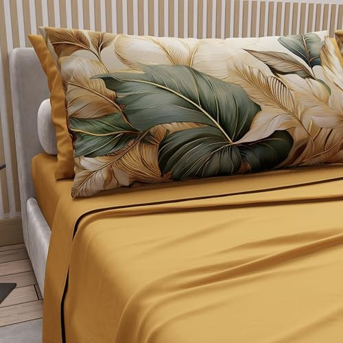 PETTI Artigiani Italiani - Lenzuola Matrimoniali con Federe Fantasia Floreale, Lenzuolo Completo Matrimoniale Fantasia Floreale 154 Ottanio