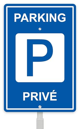 Panneau Parking Privé avec Piquet， Aluminium Réfléchissant 20x30cm Panneaux d'avertissement Métallique Résistant aux Intempéries, Imperméable et Résistant aux UV
