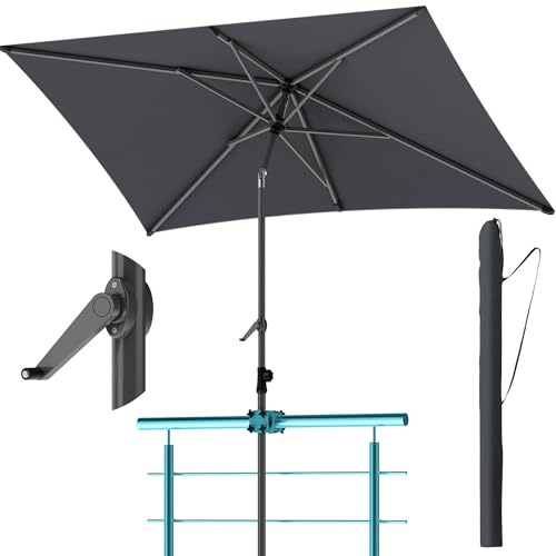 4smile Sonnenschirm Balkon 210x140 cm rechteckig, Anthrazit mit Schutzhülle – UV50+ höhenverstellbar, knickbar mit Kurbel, ideal für Garten & Terrasse
