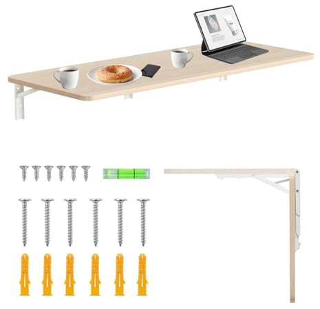 Maclean MC-128 Faltbares Wandregal 100x40 cm, Tragkraft 50 kg, Klapptisch mit Sicherheitsverriegelung und Wasserwaage, für Küche, Büro, Werkstatt oder Garage (Helles Holz)