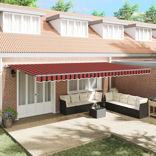 Youuihom Automatische Einziehbare Markise Orange und Braun 600x300 cm Modernes Streifenmuster mit Verwittertem Finish für Balkon Terrasse und Garten