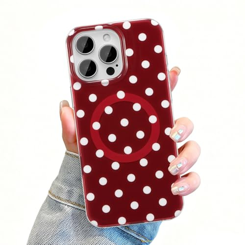 UEEBAI Polka Dot Case for iPhone 12/12 Pro with Magnetic, Burgundy | Cute IMD, Aesthetics Pretty Pattern Cover, Compatible with Magsafe, Slim Protective Lightweight Case, for Women Girls Kid