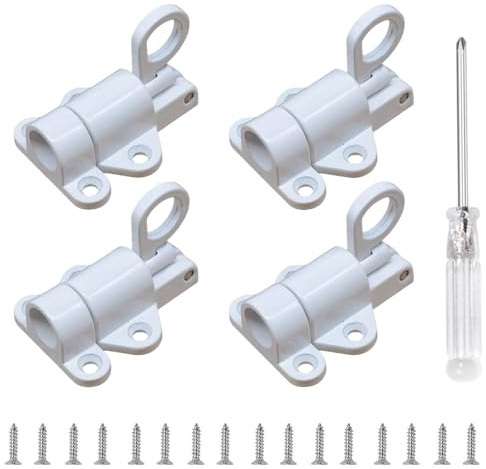 Loft Hatch Lock, 4-Piece Spring Latch Set for Shed Doors and Cabinet Security, Automatic Bounce Lock Mechanism with Installation Tool, 10x10 cm White Finish