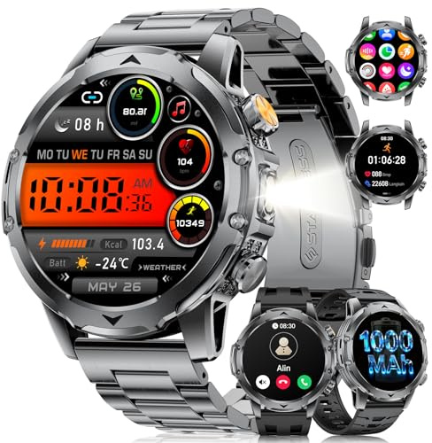 FitVigor Montre Connectée Homme avec 1000mAh/3 Bracelets/1,53'' HD Grand Écran/LED Lampe,Smartwatch Homme avec Moniteur de Fréquence Cardiaque et Sommeil/110+ Modes Sportifs, Android iOS