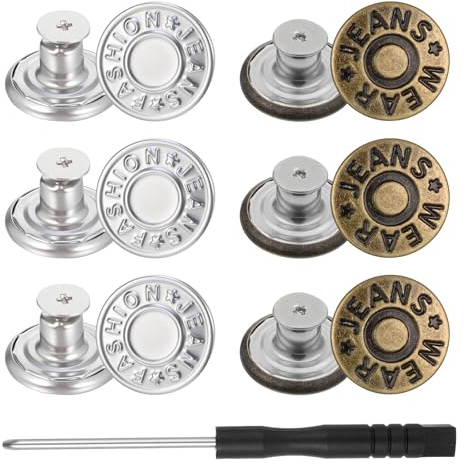 20 Stück Hosen Ersatz Knöpfe Button Pins 17 mm Ohne Nähen Verstellbare Messing Jeansknöpfe Stecken mit Schraubendreher, DIY Metall Hosenknopf für Reparatur von Jeans, Hose（Silber + Bronze）