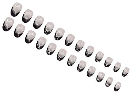 Lot de 24 faux ongles gothiques modernes noirs et argentés durables pour cosplay, vie nocturne, style gothique à presser